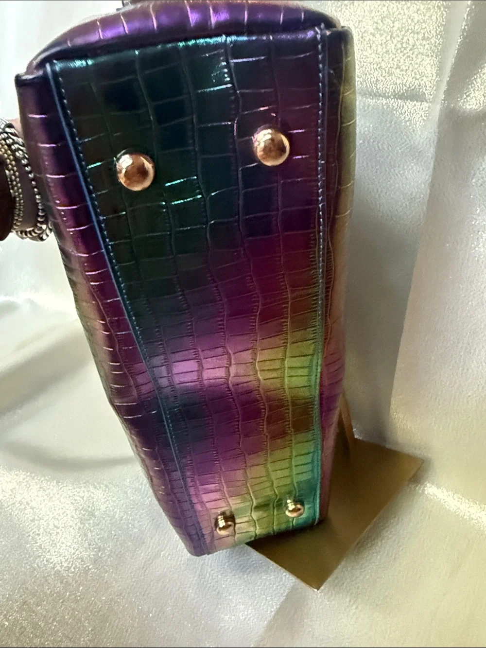 Sharif Iridescent Croc-Embossed Shoulder Bag in Multicolor